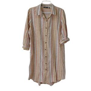 Striped Button Shirt Dress XL Linen Look100% Cotton Mile Gabrielle Logging #L-32